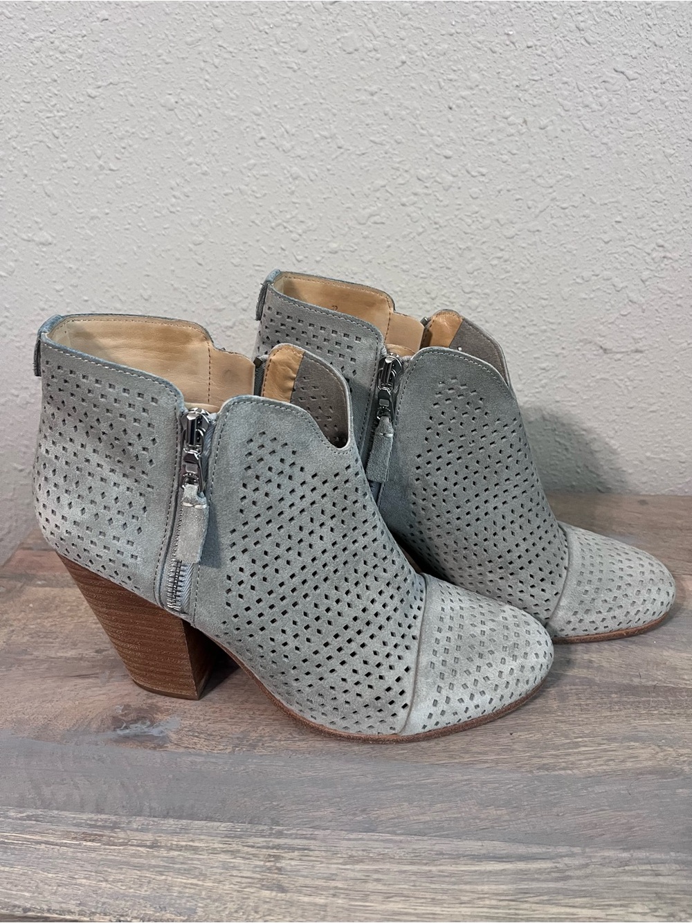 rag & bone Perforated Suede Ankle Booties - Gray Size 39/ US 8.5